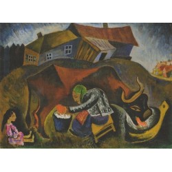 Milking a Cow by Issachar Ber Ryback Jewish Art Oil Painting Gallery