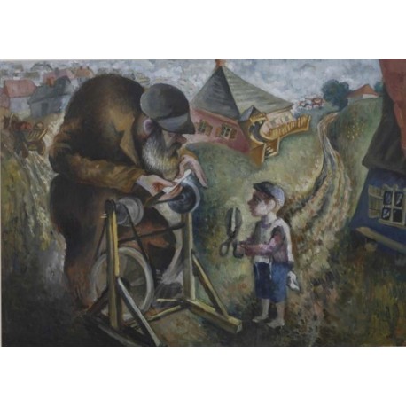 Sharpening by Issachar Ber Ryback Jewish Art Oil Painting Gallery