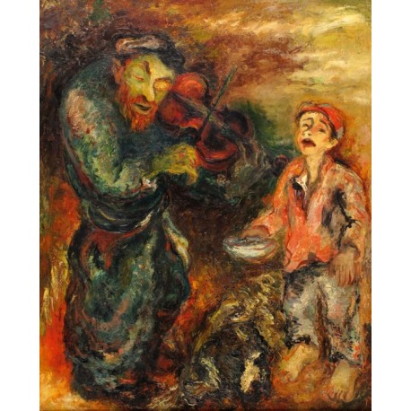 Viiolinist and a Boy by Issachar Ber Ryback Jewish Art Oil Painting Gallery