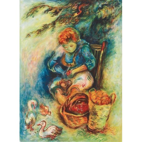 Woman Peeling Potatos by Issachar Ber Ryback Jewish Art Oil...