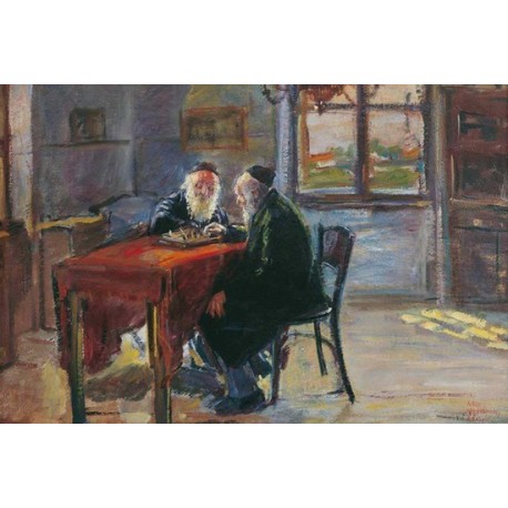Chess Players, 1926 by Artur Markowicz -Jewish Art Oil Painting...
