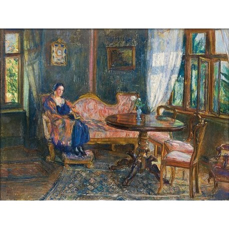 In Salon, Portrait of Wife 1924 by Artur Markowicz -Jewish Art Oil...