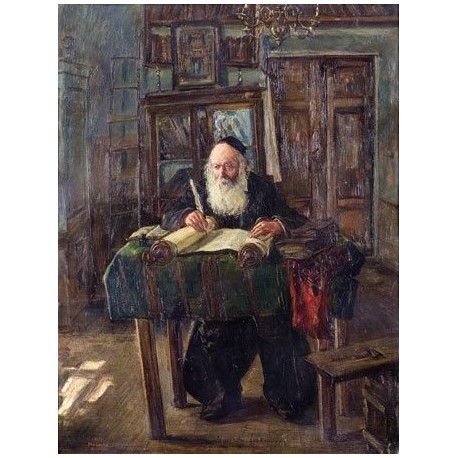 Scripture Copyist in his Chamber by Artur Markowicz -Jewish Art Oil Painting Gallery