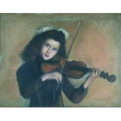 Small Violinist by Artur Markowicz -Jewish Art Oil Painting Gallery