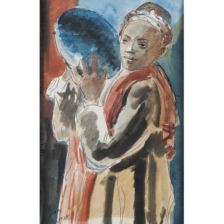 Oriental au Tambourine, 1927 by Adolphe Feder - Jewish Art Oil...