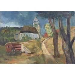 Village Landscape with Carriage by Adolphe Feder - Jewish Art Oil Painting Gallery