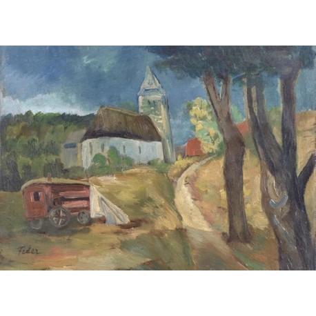 Village Landscape with Carriage by Adolphe Feder - Jewish Art Oil...
