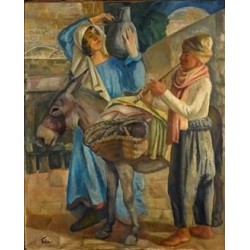 Water Carrier and Musician by Adolphe Feder - Jewish Art Oil Painting Gallery