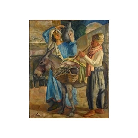 Water Carrier and Musician by Adolphe Feder - Jewish Art Oil Painting Gallery