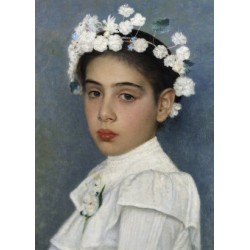 Girl with Flowers in her Hair by Isidor Kaufmann - Jewish Art Oil Painting Gallery