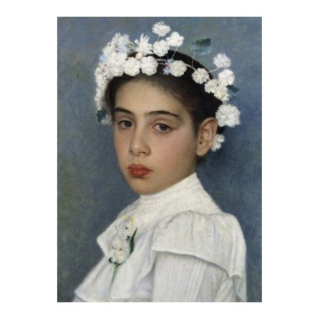 Girl with Flowers in her Hair by Isidor Kaufmann - Jewish Art Oil Painting Gallery