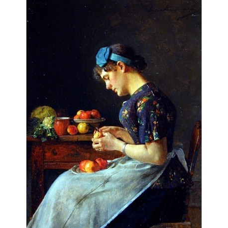 Young Woman Peeling Apples by Isidor Kaufmann - Jewish Art Oil Painting Gallery