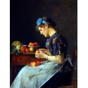 Young Woman Peeling Apples by Isidor Kaufmann - Jewish Art Oil...