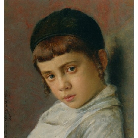 Portrait of a Nice Jewish Boy with Peyot by Isidor Kaufmann - Jewish Art Oil Painting Gallery