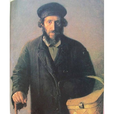 An Old Man with A Basket by Yehuda Pen - Jewish Art Oil Painting...