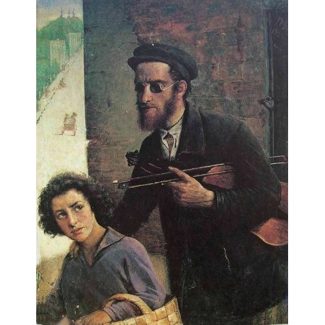 Blind Violin by Yehuda Pen - Jewish Art Oil Painting Gallery
