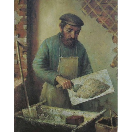 Plasterer, 1920 by Yehuda Pen - Jewish Art Oil Painting Gallery