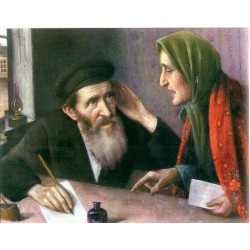 Writing a Letter by Yehuda Pen - Jewish Art Oil Painting Gallery