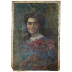 Portrait of a Girl Holding Flowers by Leopold Pilichowski - Jewish Art Oil Painting Gallery