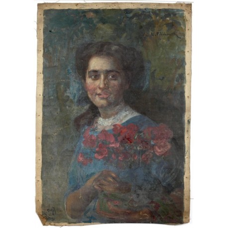 Portrait of a Girl Holding Flowers by Leopold Pilichowski - Jewish...