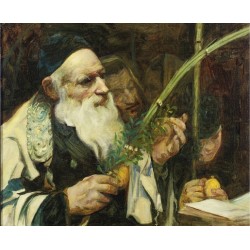 Examining the Lulav by Leopold Pilichowski - Jewish Art Oil Painting Gallery