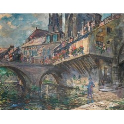 Figure by the Bridge by Leopold Pilichowski - Jewish Art Oil...