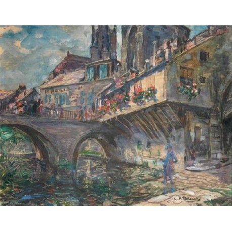 Figure by the Bridge by Leopold Pilichowski - Jewish Art Oil Painting Gallery