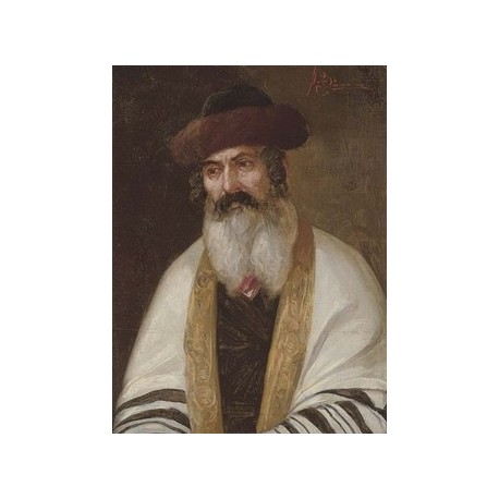 A Rabbi Wearing a Streimel and Tallis by Josef  Johann Suss - Jewish Art Oil Painting Gallery