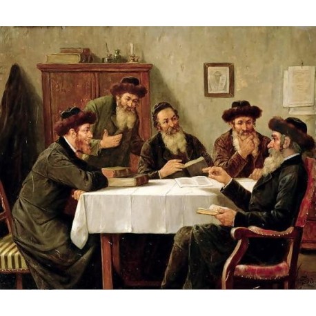Jewish Scholars Debating by Josef Johann Suss - Jewish Art Oil Painting Gallery