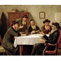 Jewish Scholars Debating by Josef  Johann Suss - Jewish Art Oil...