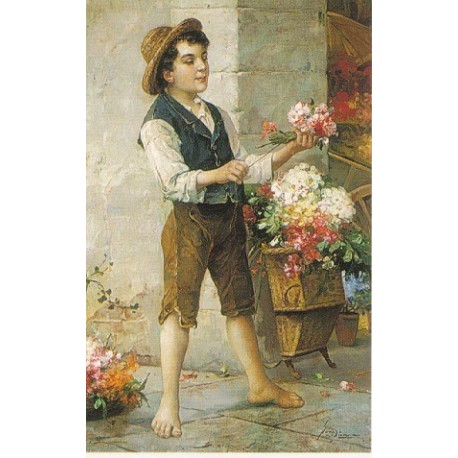 The Flower Seller by Josef  Johann Suss - Jewish Art Oil Painting Gallery