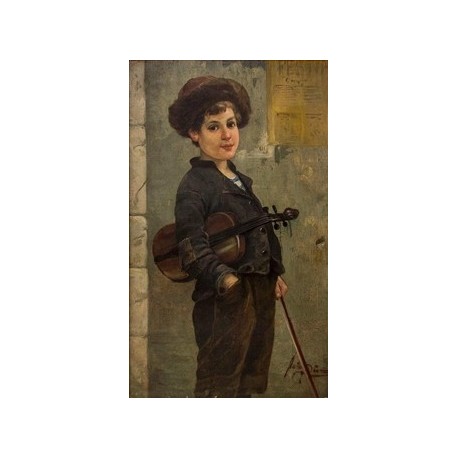 The Young Jewish Violinist by Josef  Johann Suss - Jewish Art Oil Painting Gallery