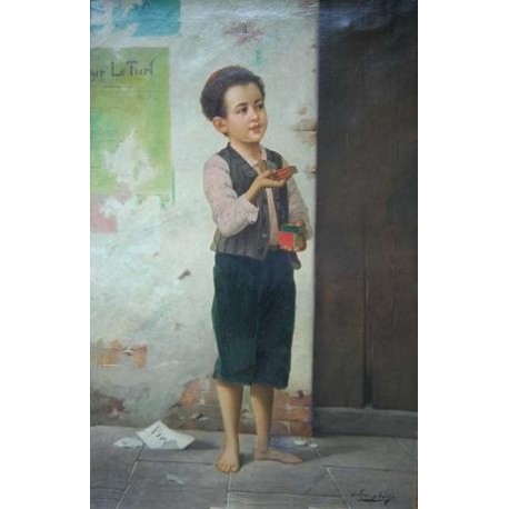 Young Match Seller by Josef  Johann Suss - Jewish Art Oil Painting...