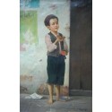 Young Match Seller by Josef  Johann Suss - Jewish Art Oil Painting...