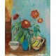 Dahlias in Blue Vase, 1942 by Rudolf Levy - Jewish Art Oil Painting Gallery