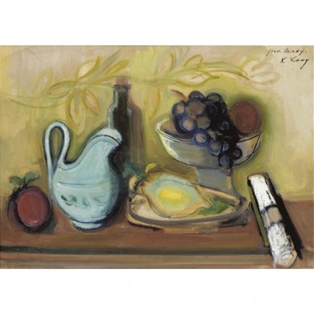 Still Life with Blue Pitcher by Rudolf Levy - Jewish Art Oil...
