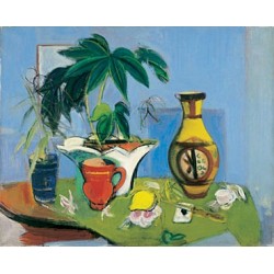 Still Life with Yellow Vase, 1943 by Rudolf Levy - Jewish Art Oil Painting Gallery