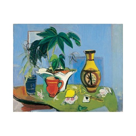 Still Life with Yellow Vase, 1943 by Rudolf Levy - Jewish Art Oil Painting Gallery