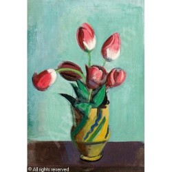 Tulips in Ceramic Jug by Rudolf Levy - Jewish Art Oil Painting Gallery