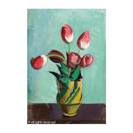 Tulips in Ceramic Jug by Rudolf Levy - Jewish Art Oil Painting Gallery