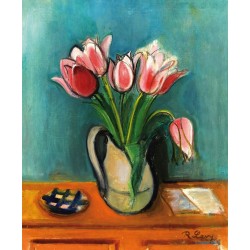Vase Mit Roten Tulpen by Rudolf Levy - Jewish Art Oil Painting Gallery