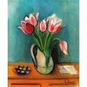 Vase Mit Roten Tulpen by Rudolf Levy - Jewish Art Oil Painting Gallery