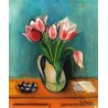 Vase Mit Roten Tulpen by Rudolf Levy - Jewish Art Oil Painting Gallery