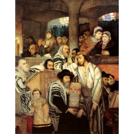 Jews Praying in the Synagogue on Yom Kippur by Maurycy Gottlieb- Jewish Art Oil Painting Gallery
