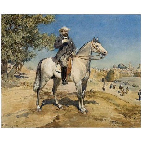 A Rider on a Horse at Jerusalem's Gates by Gustav Bauernfeind -...