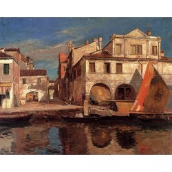 Canal Scene in Chioggia by Gustav Bauernfeind - Jewish Art Oil...