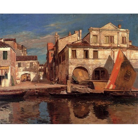 Canal Scene in Chioggia by Gustav Bauernfeind - Jewish Art Oil...