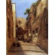 Scene of Street in Jerusalem by Gustav Bauernfeind - Jewish Art Oil Painting Gallery
