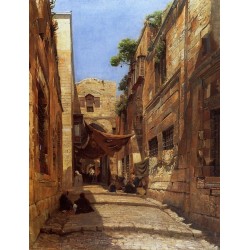 Scene of Street in Jerusalem by Gustav Bauernfeind - Jewish Art...