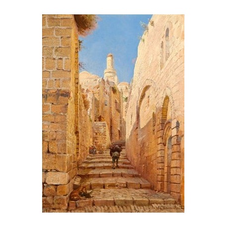 Street by Gustav Bauernfeind - Jewish Art Oil Painting Gallery